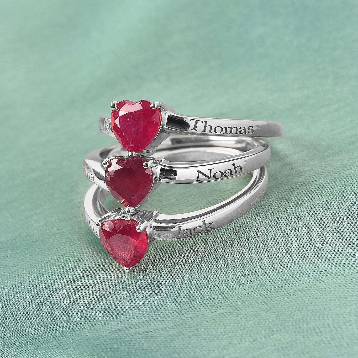 Personalised Heart Ruby Solitaire Ring in Silver