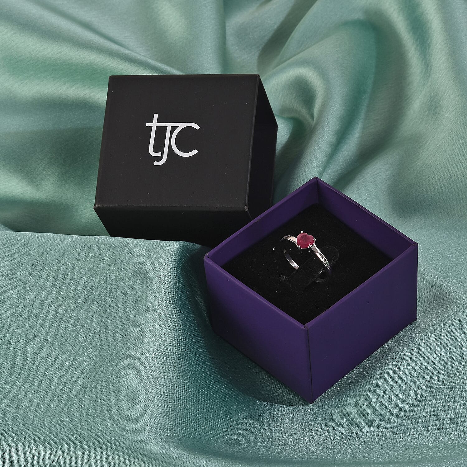 Personalised Heart Ruby Solitaire Ring in Silver