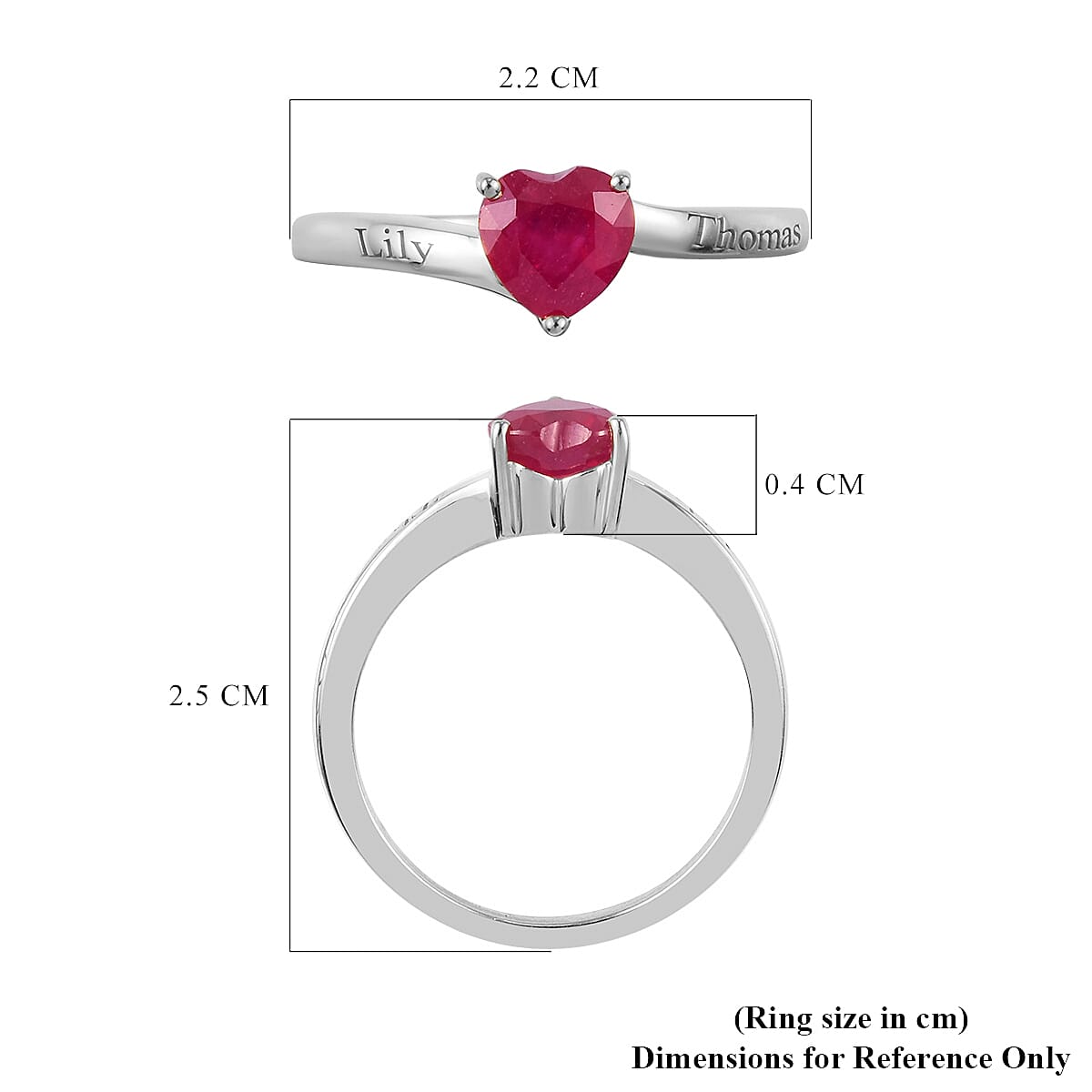 Personalised Heart Ruby Solitaire Ring in Silver