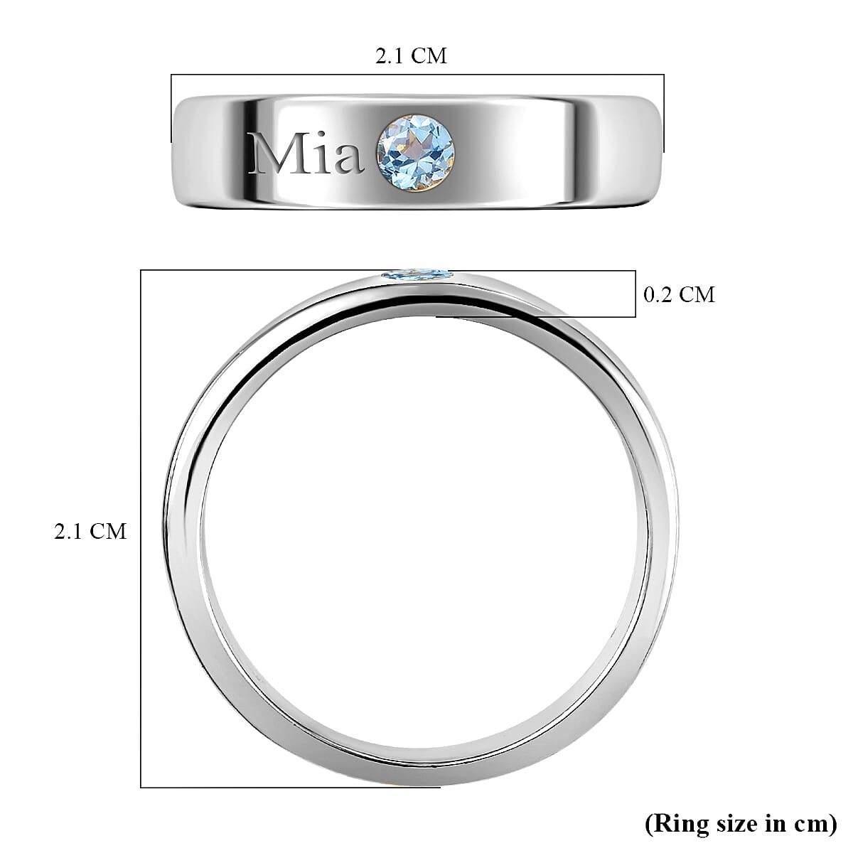 Personalised Engravable Platinum Overlay Birthstone Band Ring in Silver