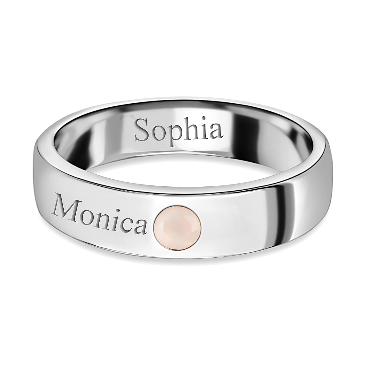 Personalised Engravable Platinum Overlay Birthstone Band Ring in Silver