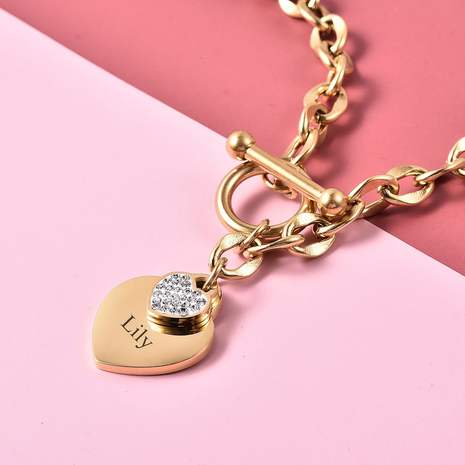 Personalised Engravable Double Heart Necklace, Size 18.5 Inch, Stainless Steel