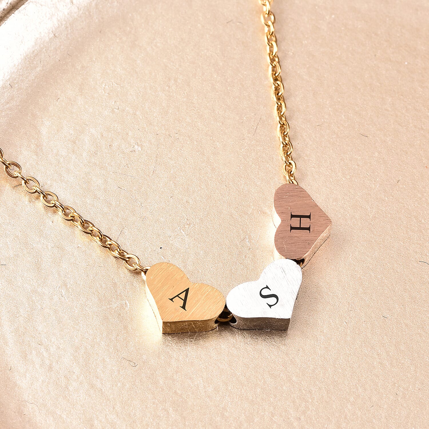 Personalised Engravable Three Initial Heart Necklace, Size 18-2 Inch, Stainless Steel