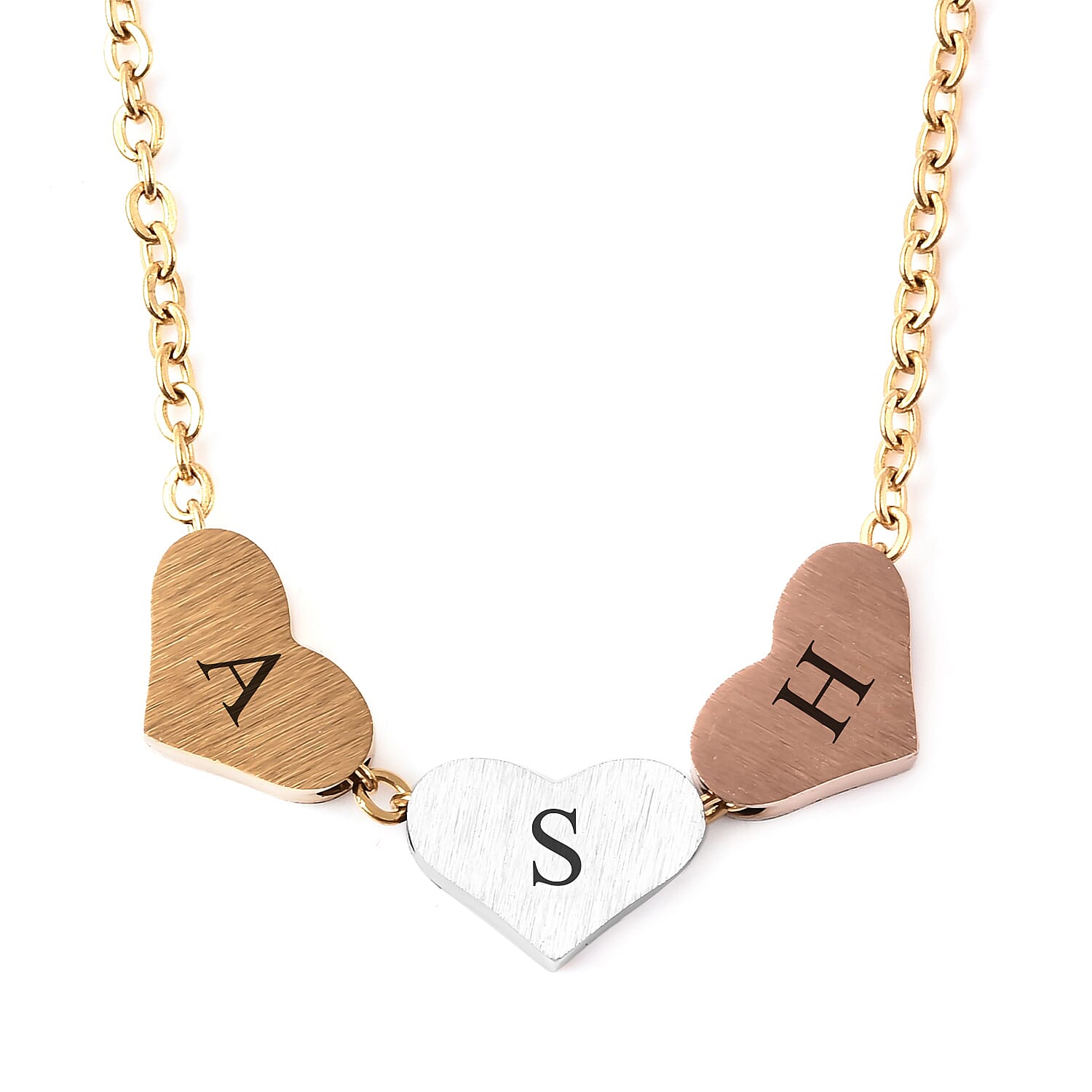 Personalised Engravable Three Initial Heart Necklace, Size 18-2 Inch, Stainless Steel