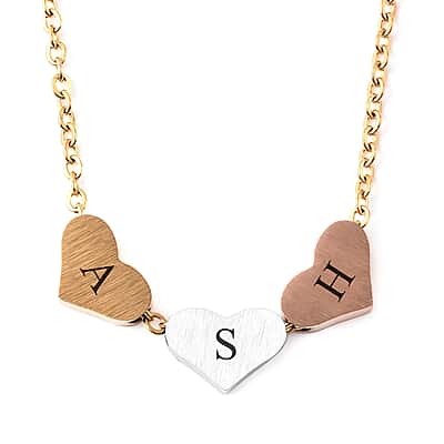 Personalised Engravable Three Initial Heart Necklace Size 18+2