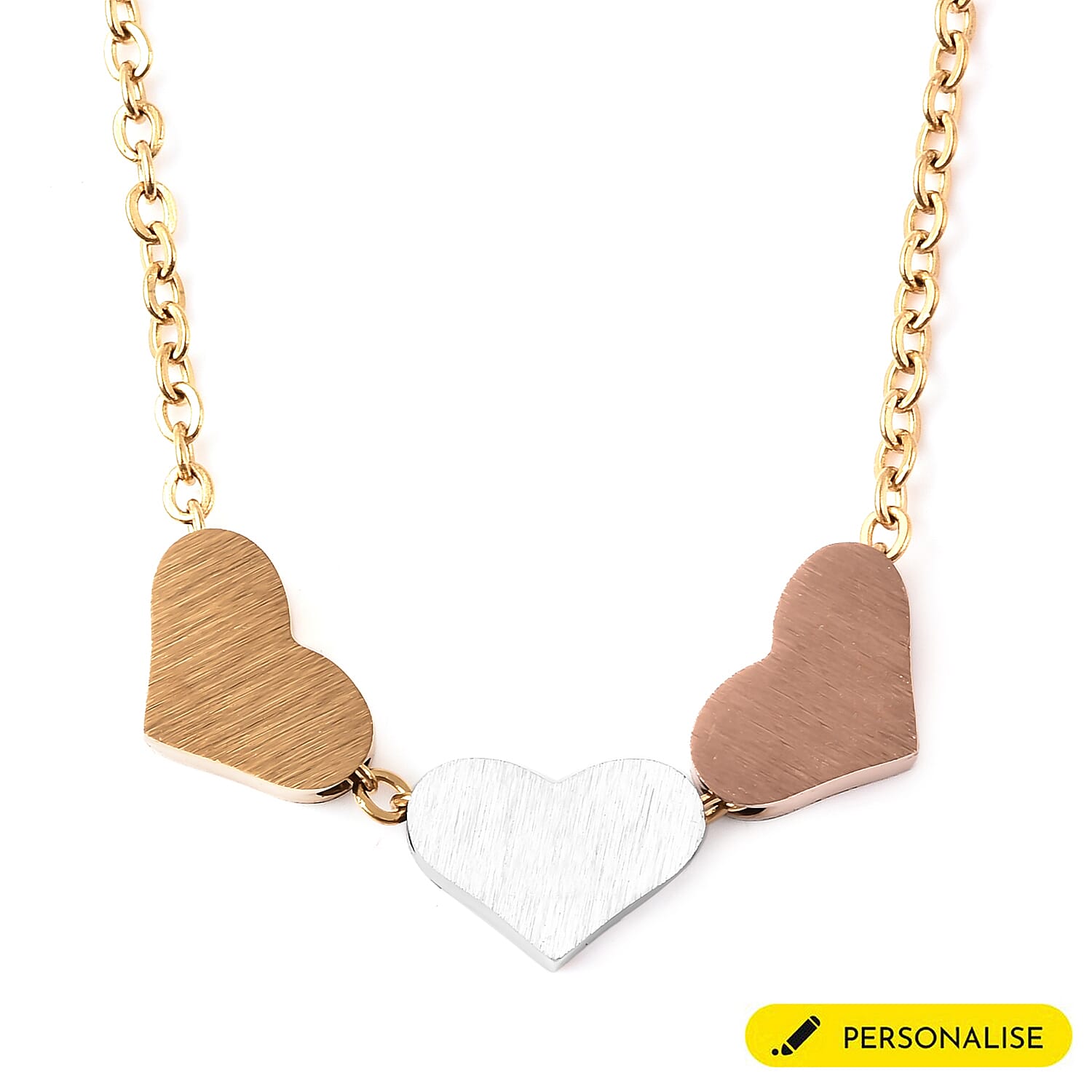 Personalised Engravable Three Initial Heart Necklace, Size 18-2 Inch, Stainless Steel