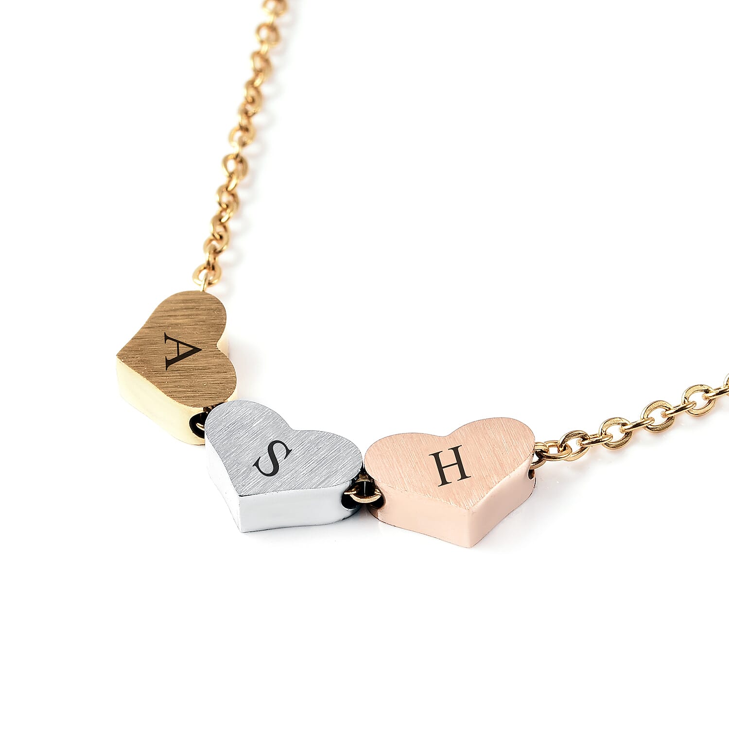 Personalised Engravable Three Initial Heart Necklace, Size 18-2 Inch, Stainless Steel