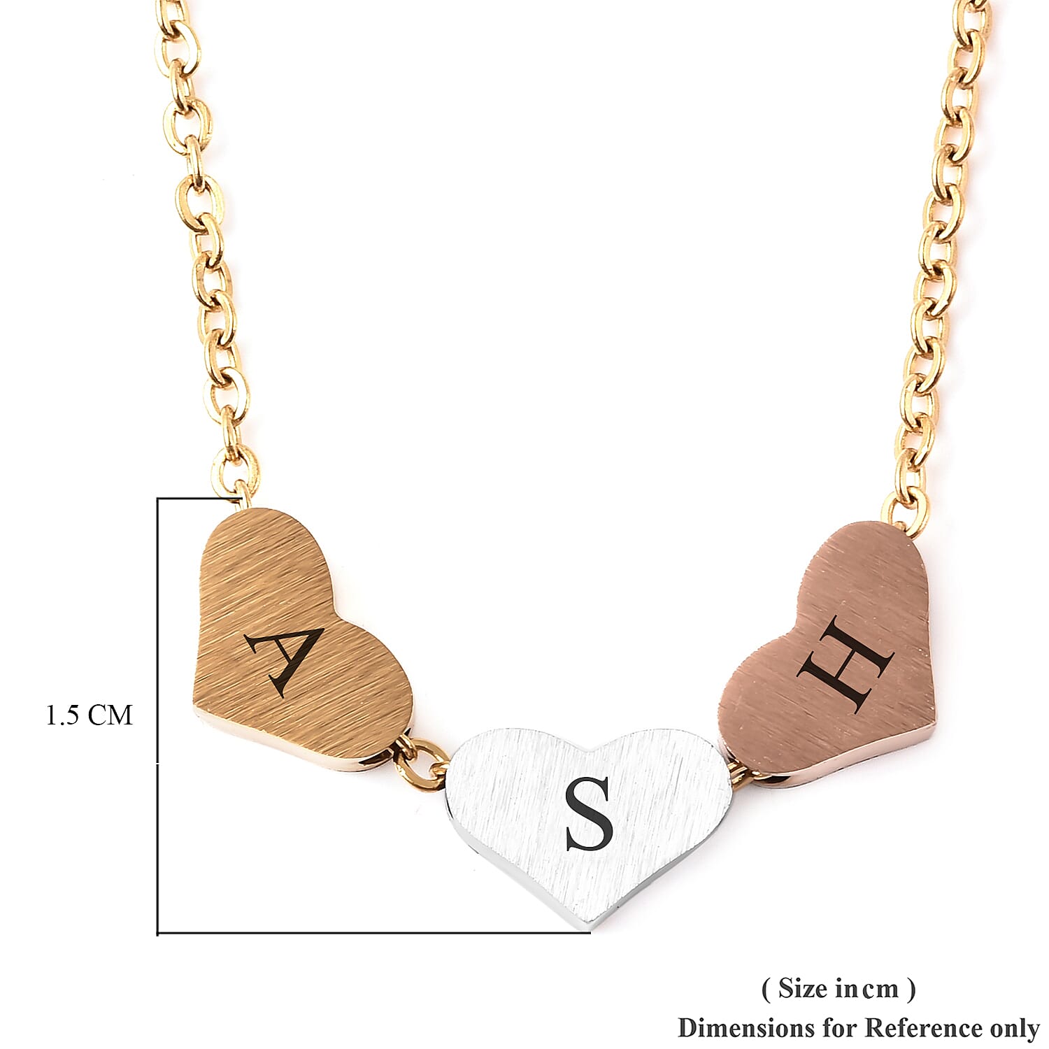 Personalised Engravable Three Initial Heart Necklace, Size 18-2 Inch, Stainless Steel
