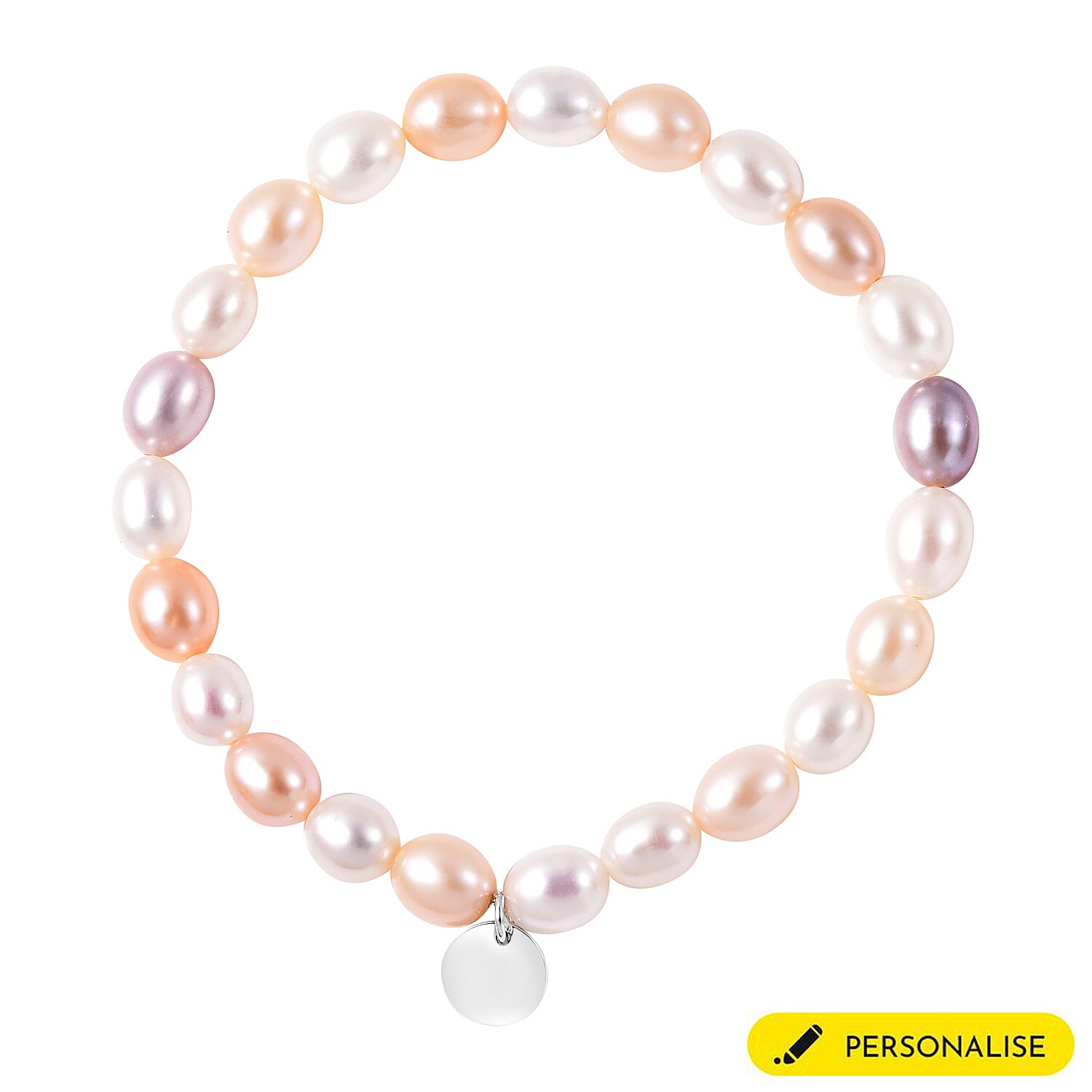Personalised Engravable Multi Color Fresh Water Pearl Stretchable Bracelet, Size 6.5"