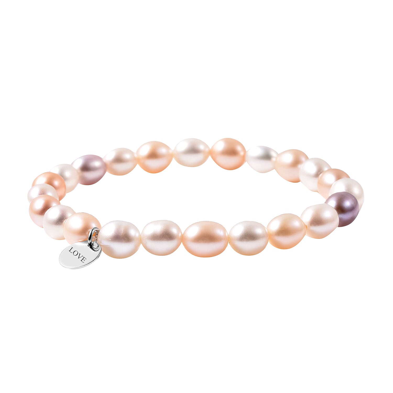 Personalised Engravable Multi Color Fresh Water Pearl Stretchable Bracelet, Size 6.5"