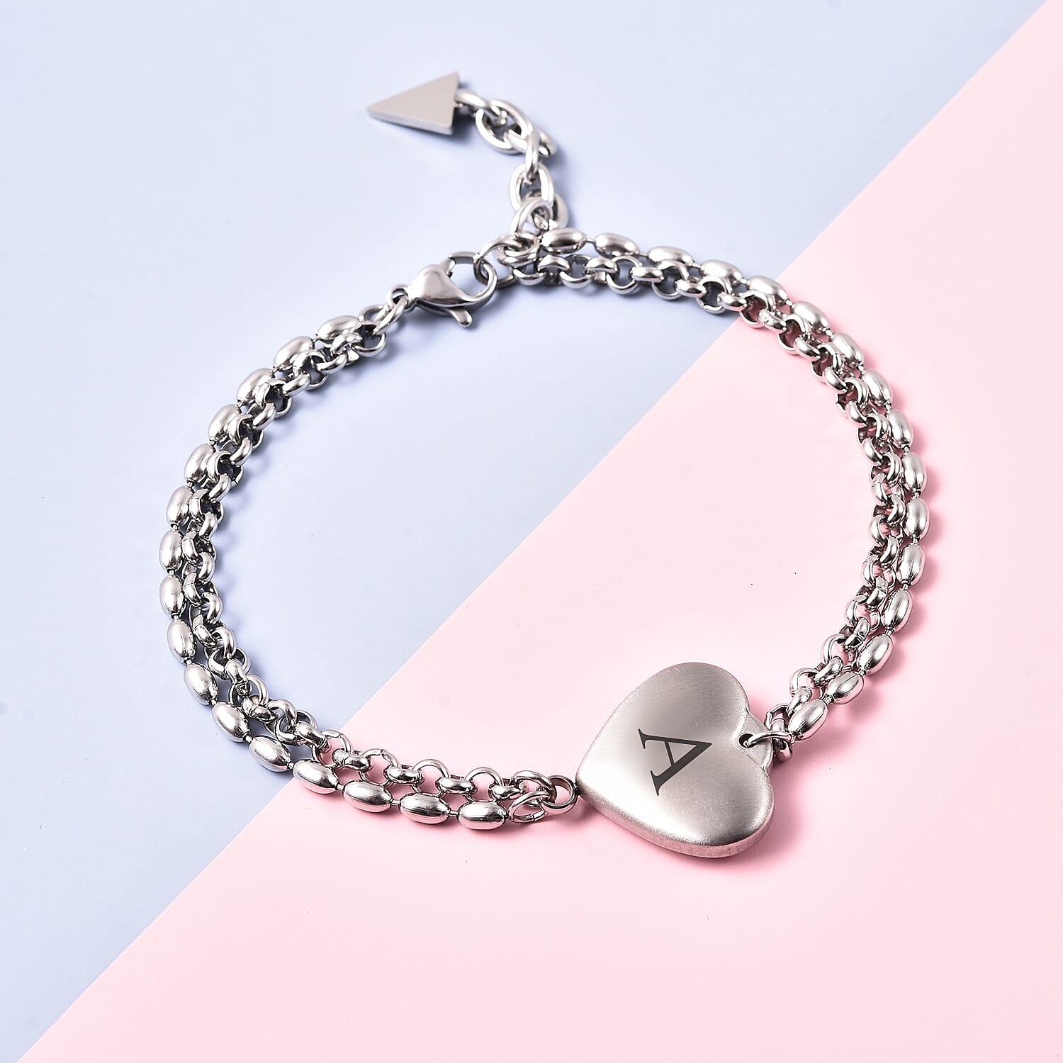 Personalised Engravable Initial Heart Steel Bracelet, Size 7.5-1 Inch, Stainless Steel