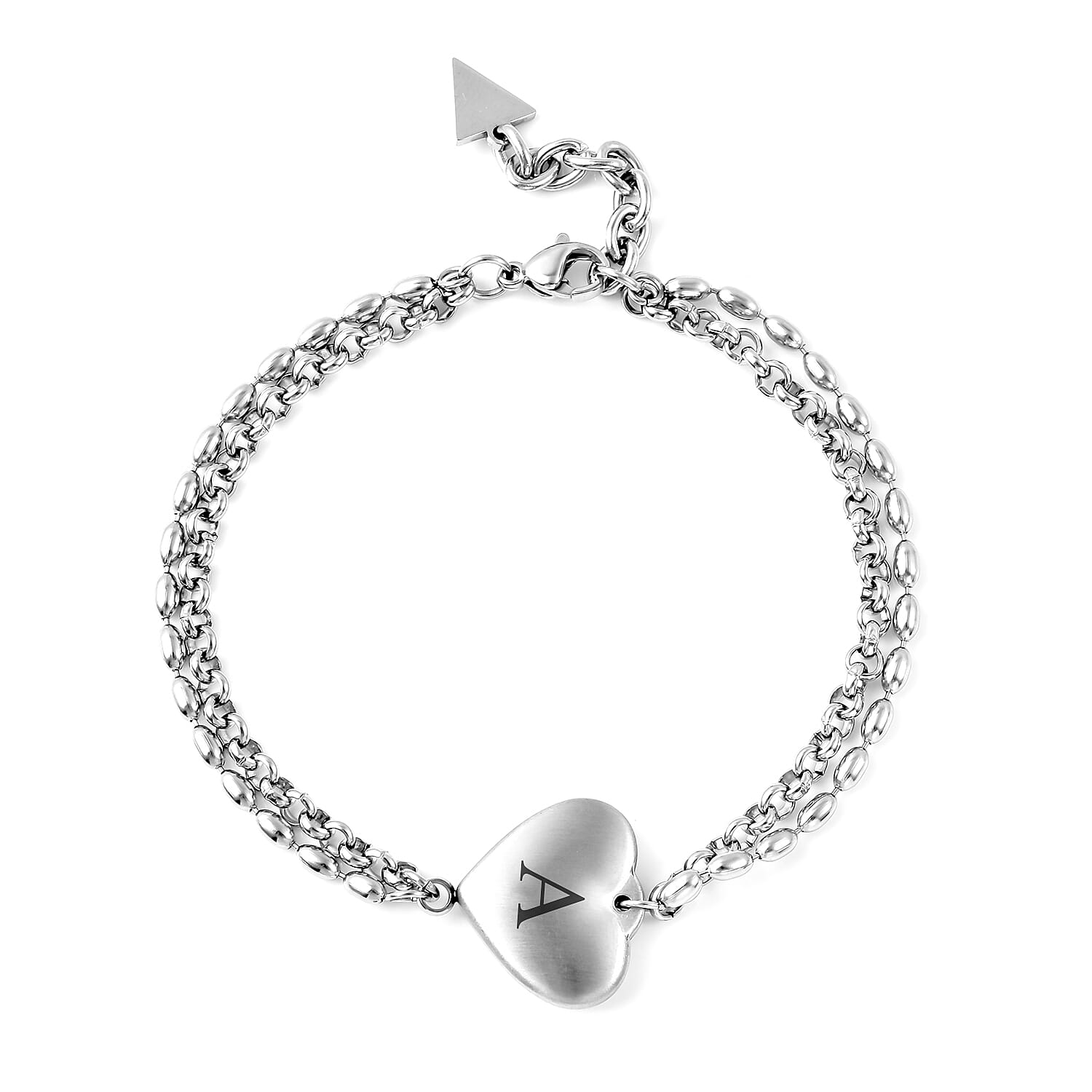 Personalised Engravable Initial Heart Steel Bracelet, Size 7.5-1 Inch, Stainless Steel