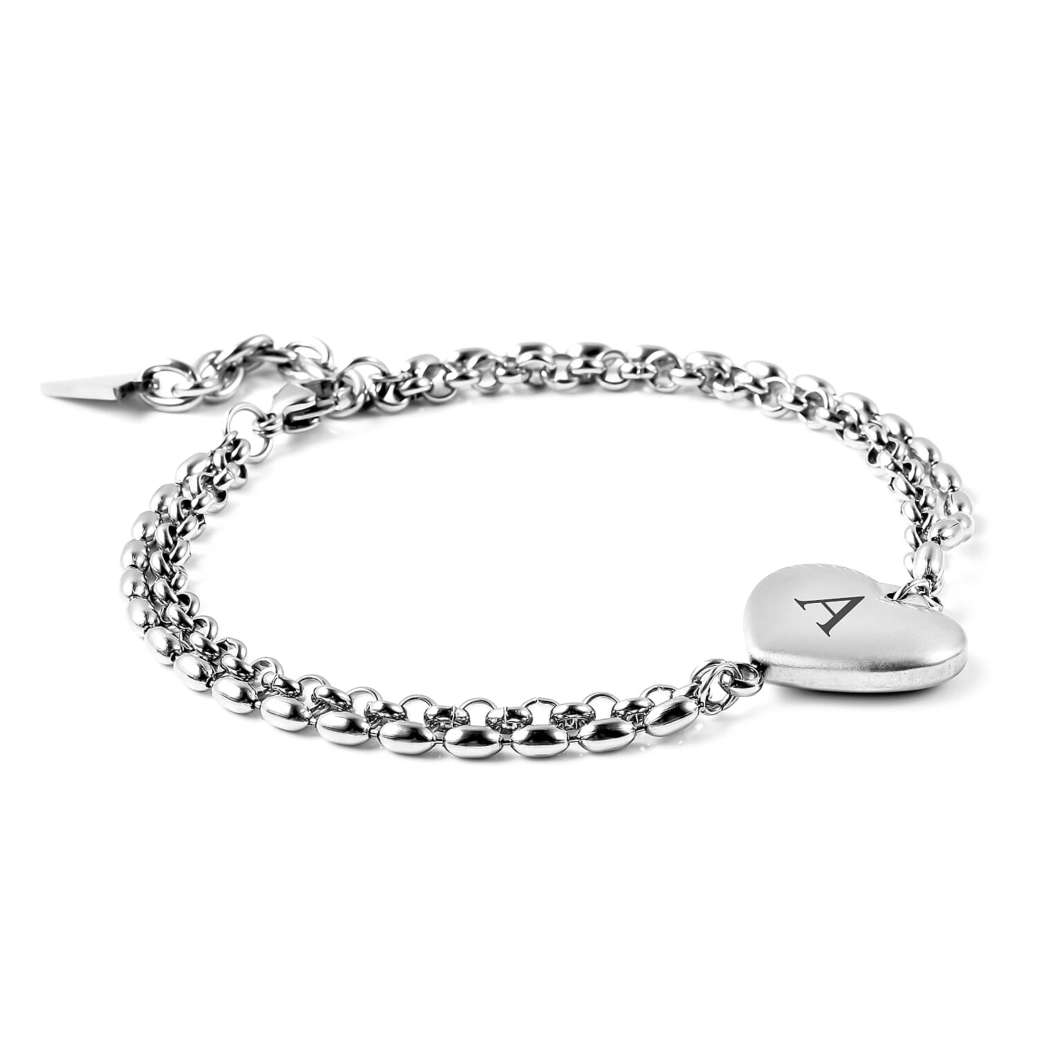 Personalised Engravable Initial Heart Steel Bracelet, Size 7.5-1 Inch, Stainless Steel