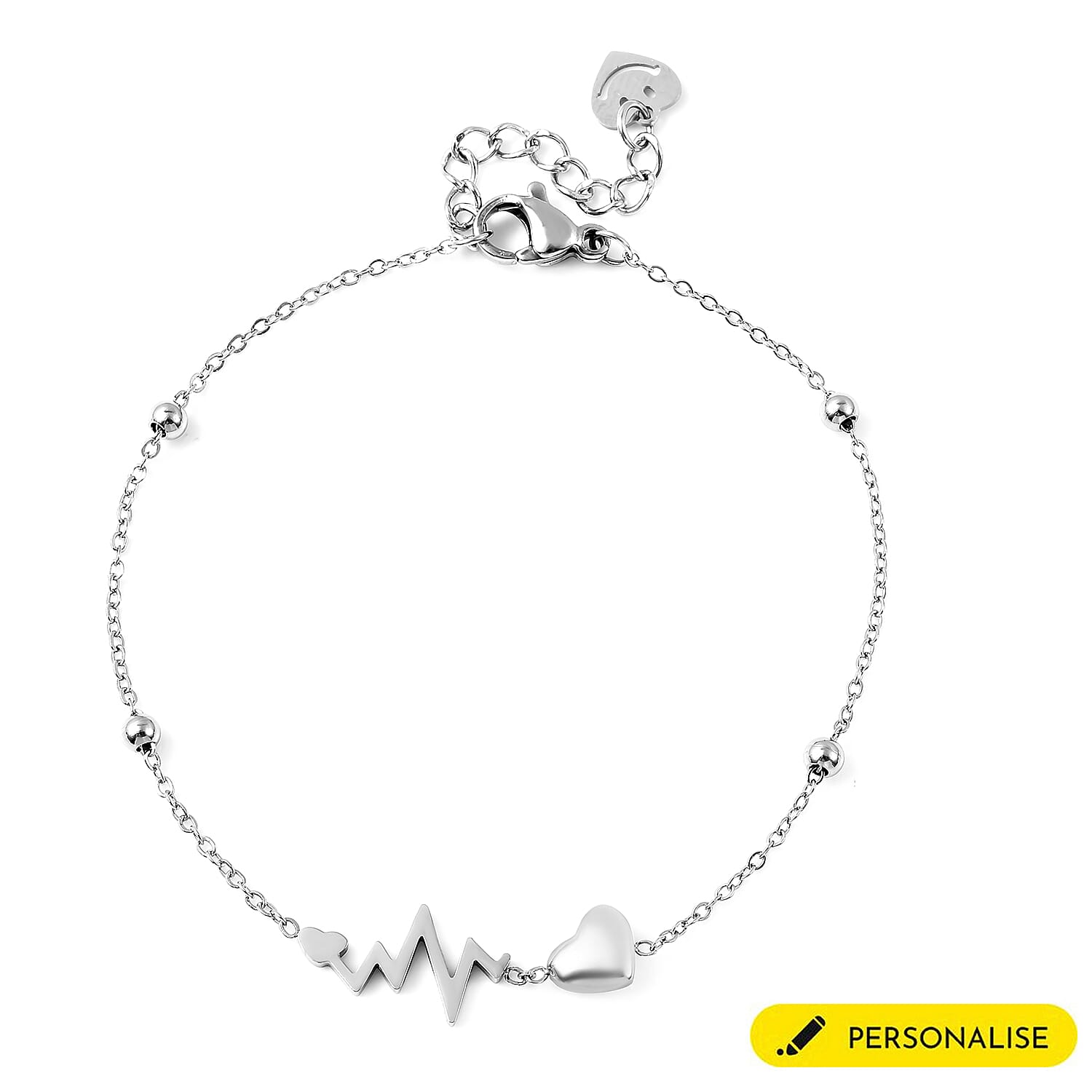 Personalised Engravable Initial Heart Beat Steel Bracelet, Size 7-1 Inch, Stainless Steel