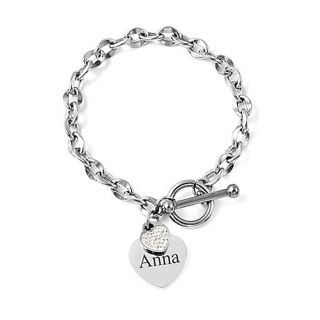 Personalised Engravable Double Heart Name Bracelet, Size 7 Inch, Stainless Steel