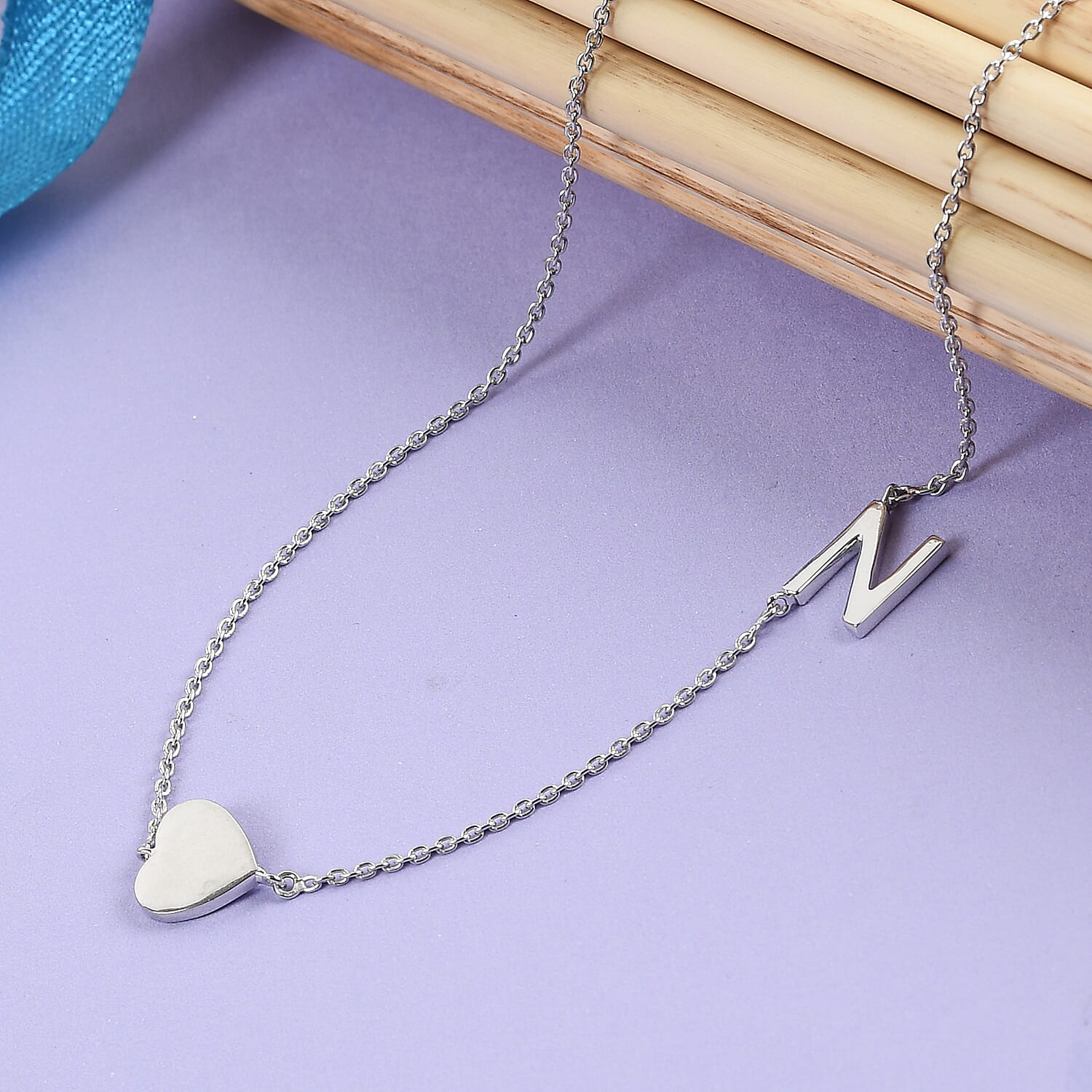 Personalised Single Alphabet - Heart, Name Necklace in Silver, Size 18-2 Inch
