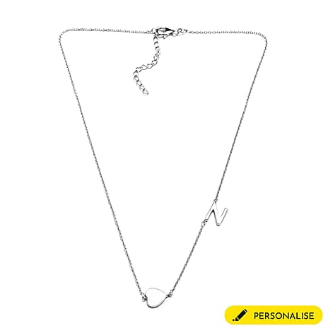 Personalised Single Alphabet - Heart, Name Necklace in Silver, Size 18-2 Inch