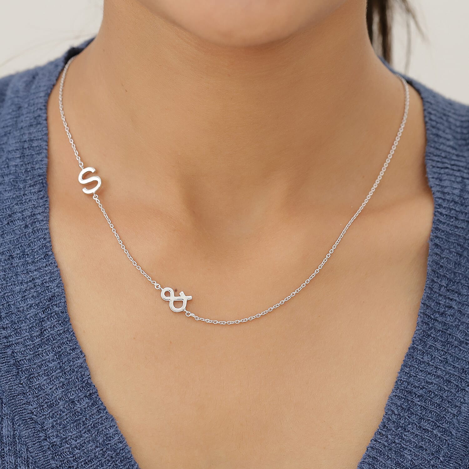 Personalised Single Alphabet - &, Name Necklace in Silver, Size 18-2 Inch