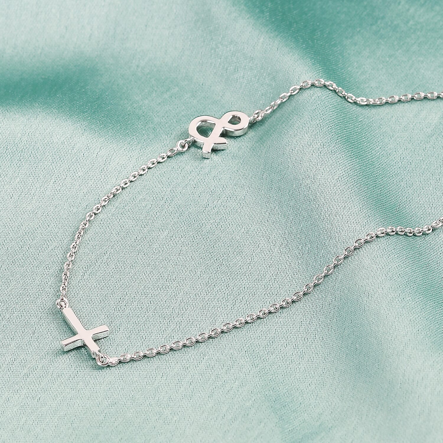 Personalised Single Alphabet - Cross, Name Necklce in Silver, Size 18-2 Inch
