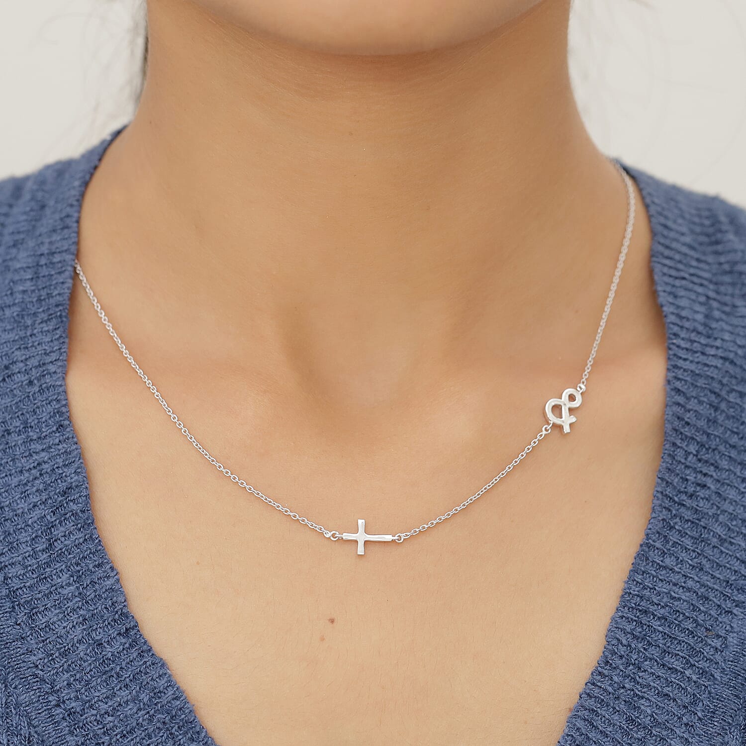 Personalised Single Alphabet - Cross, Name Necklce in Silver, Size 18-2 Inch