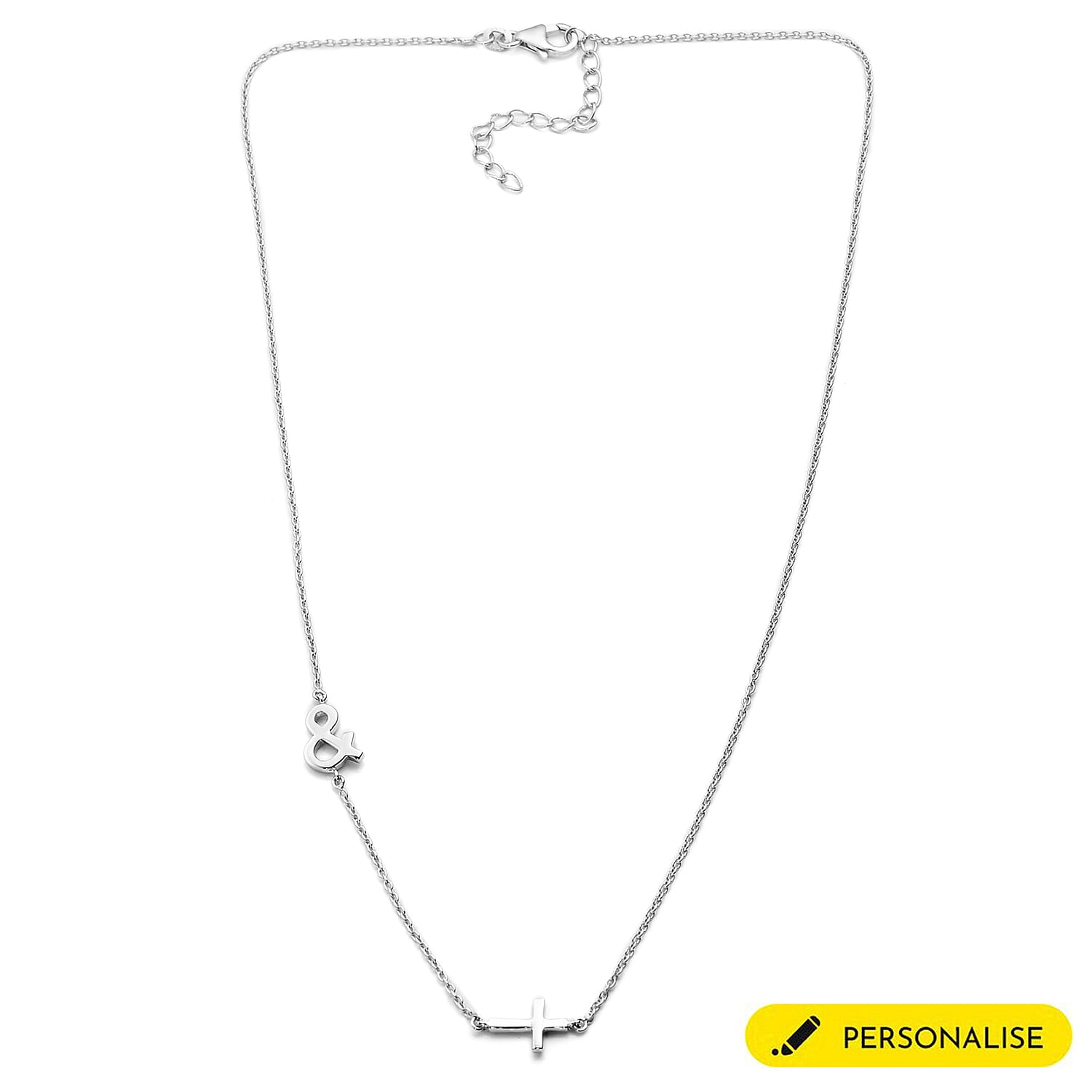 Personalised Single Alphabet - Cross, Name Necklce in Silver, Size 18-2 Inch