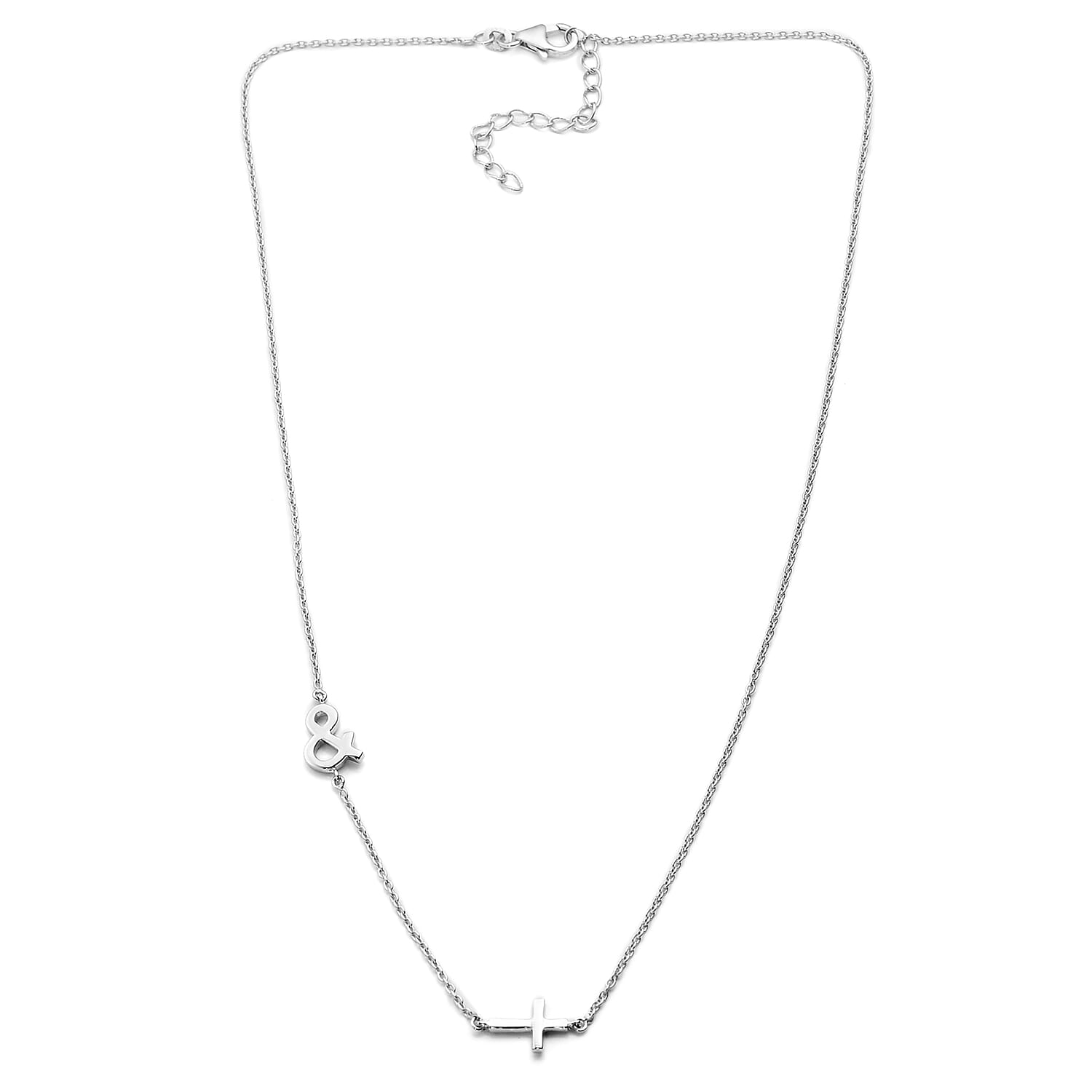 Personalised Single Alphabet - Cross, Name Necklce in Silver, Size 18-2 Inch