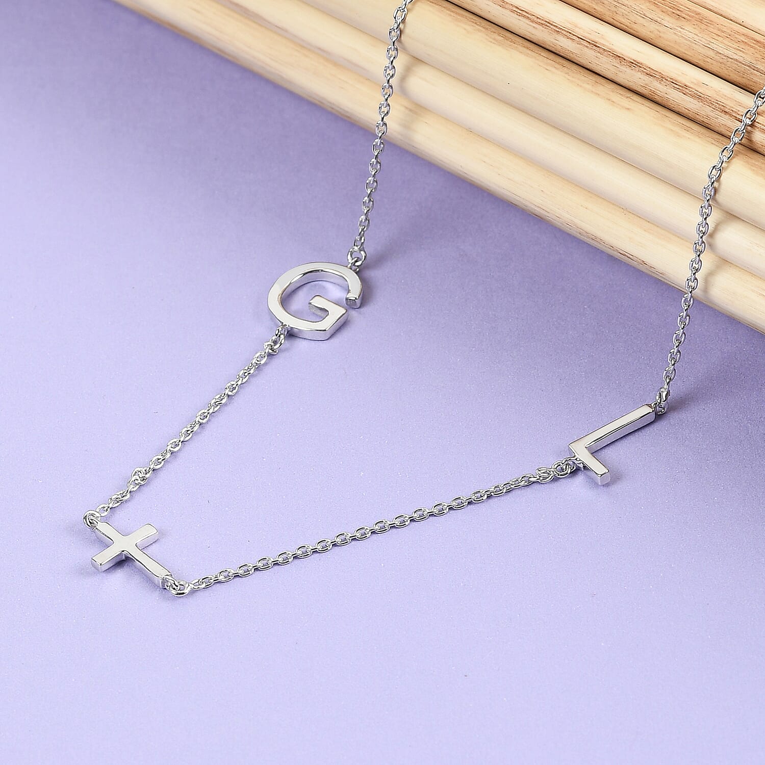 Personalised Two Alphabet - Cross, Name Necklce in Silver, Size 18-2 Inch