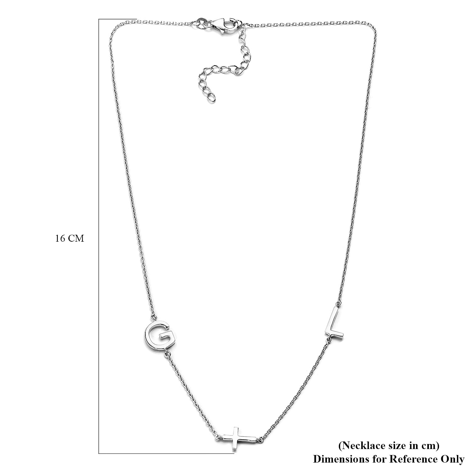 Personalised Two Alphabet - Cross, Name Necklce in Silver, Size 18-2 Inch