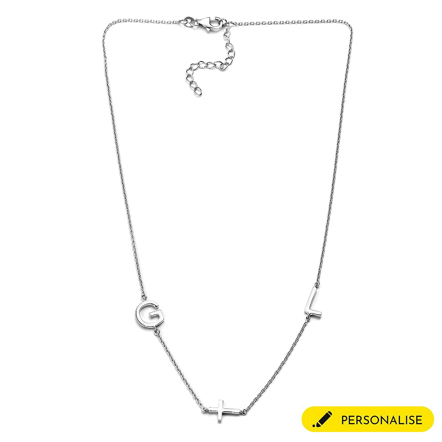 Personalised Two Alphabet - Cross, Name Necklce in Silver, Size 18-2 Inch