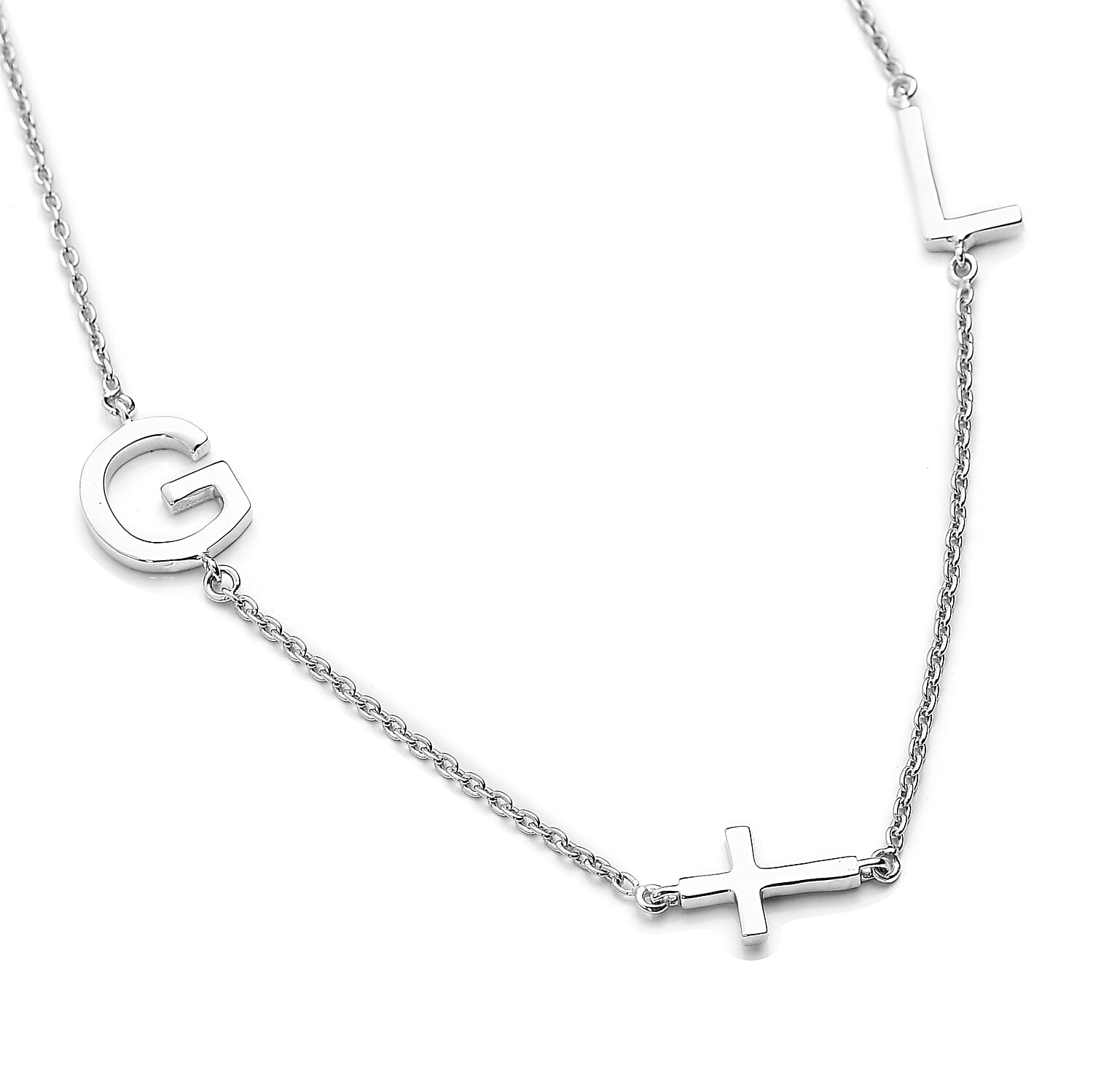 Personalised Two Alphabet - Cross, Name Necklce in Silver, Size 18-2 Inch