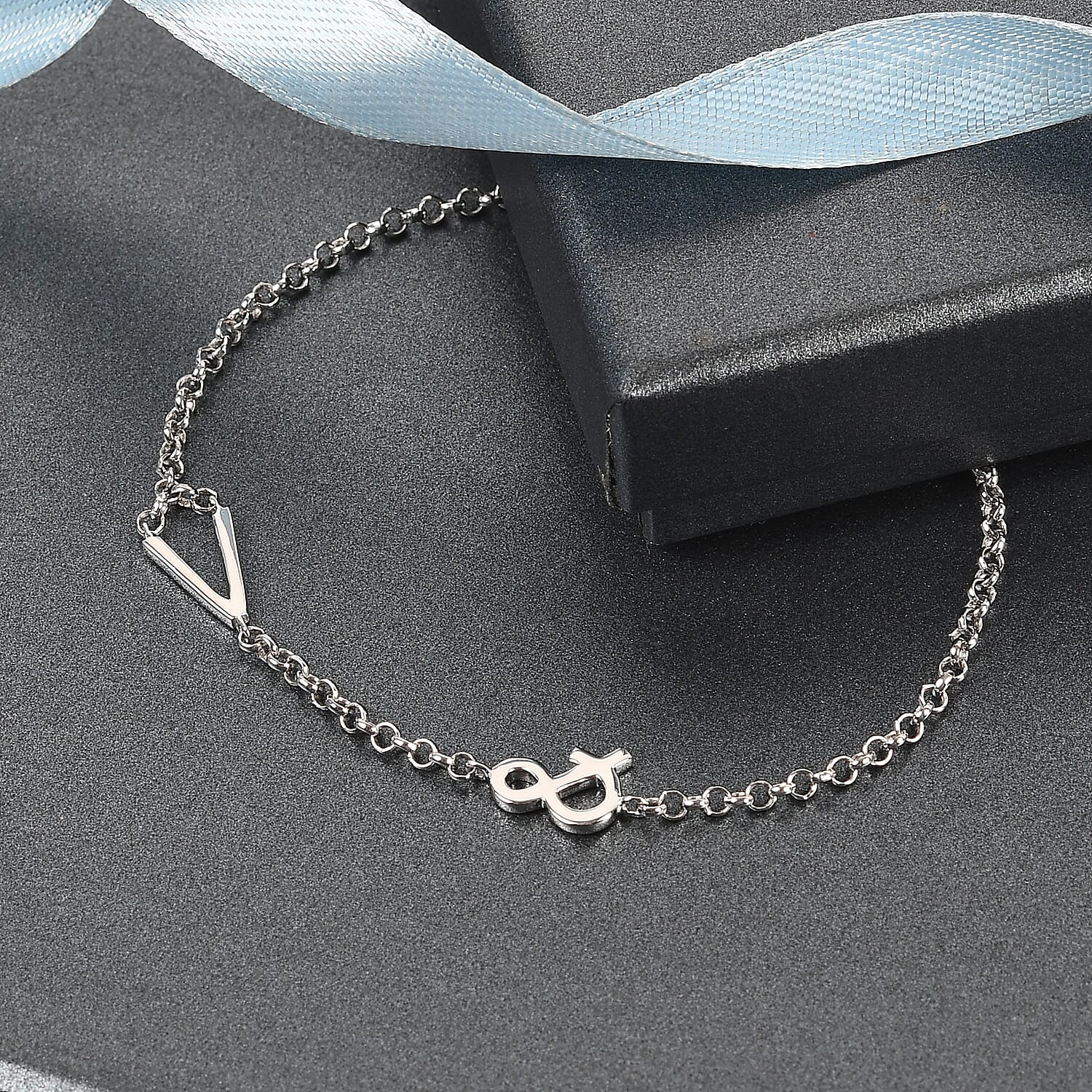 Personalised Single Alphabet - &,Name Bracelet in Silver, Size - 7.5 Inch