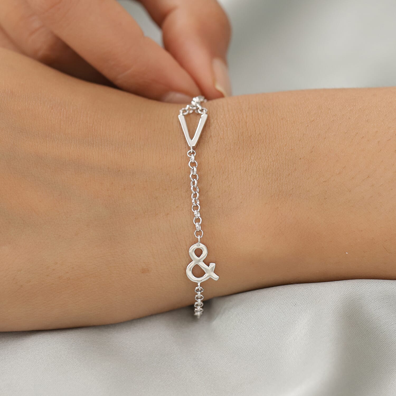 Personalised Single Alphabet - &,Name Bracelet in Silver, Size - 7.5 Inch