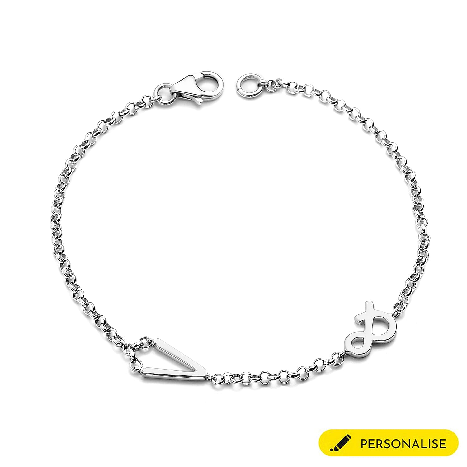 Personalised Single Alphabet - &,Name Bracelet in Silver, Size - 7.5 Inch