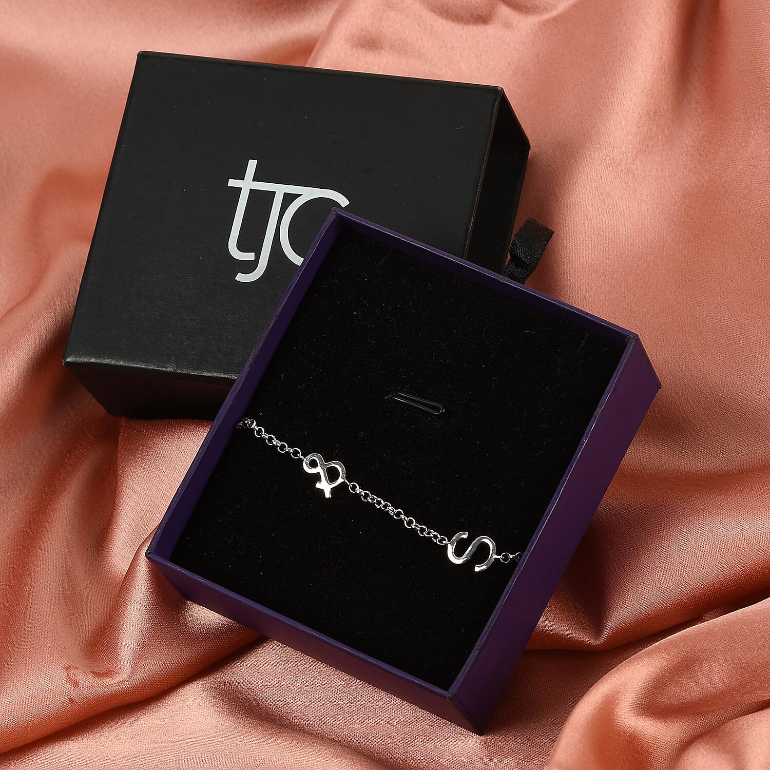 Personalised Two Alphabet - &, Name Bracelet in Silver, Size - 7.5 Inch