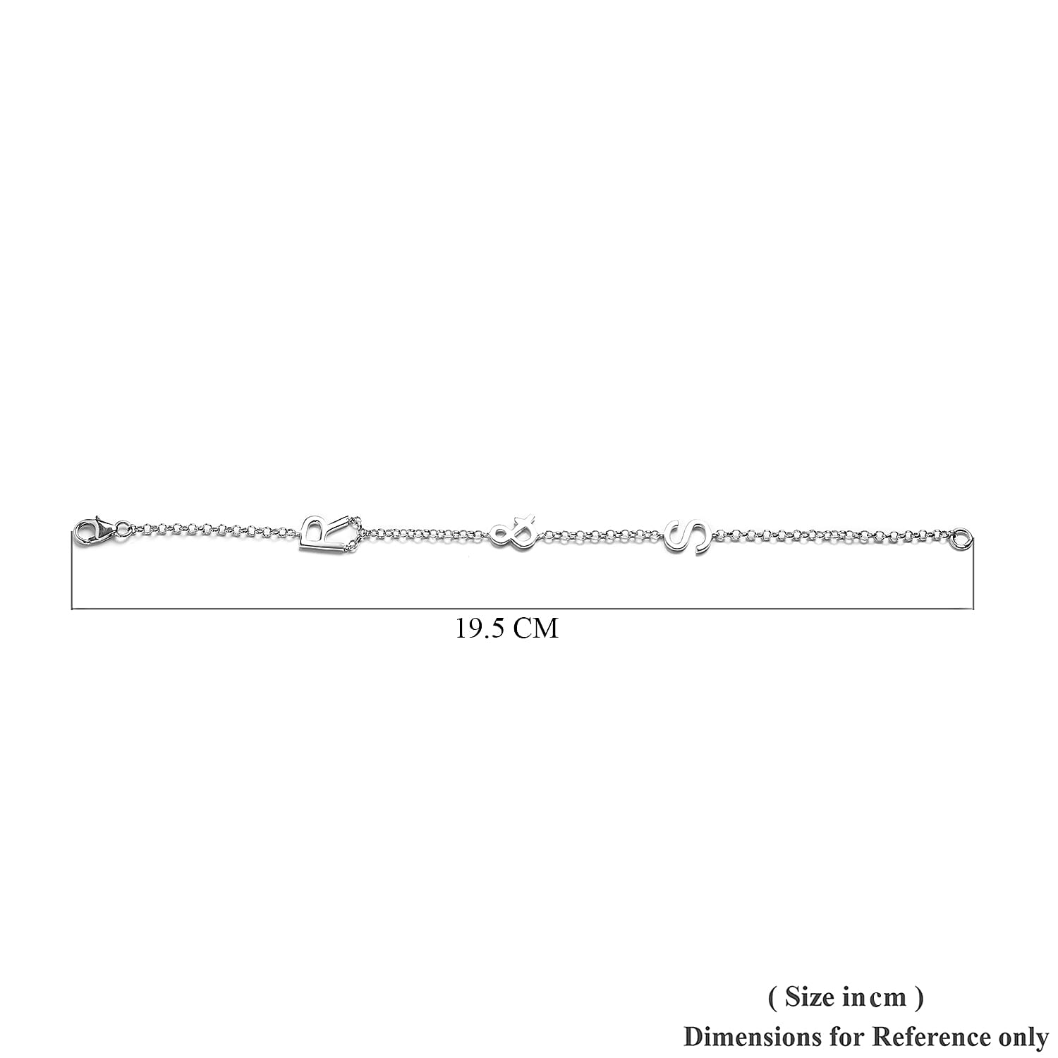 Personalised Two Alphabet - &, Name Bracelet in Silver, Size - 7.5 Inch