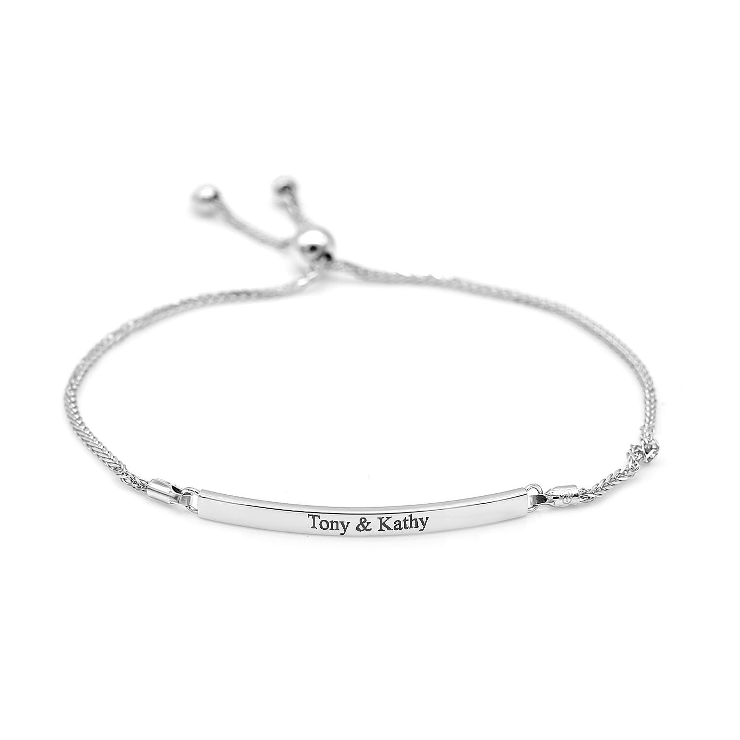 Personalised 9CT White Gold Bar, Adjustable Bracelet, Size 9.5 Inch