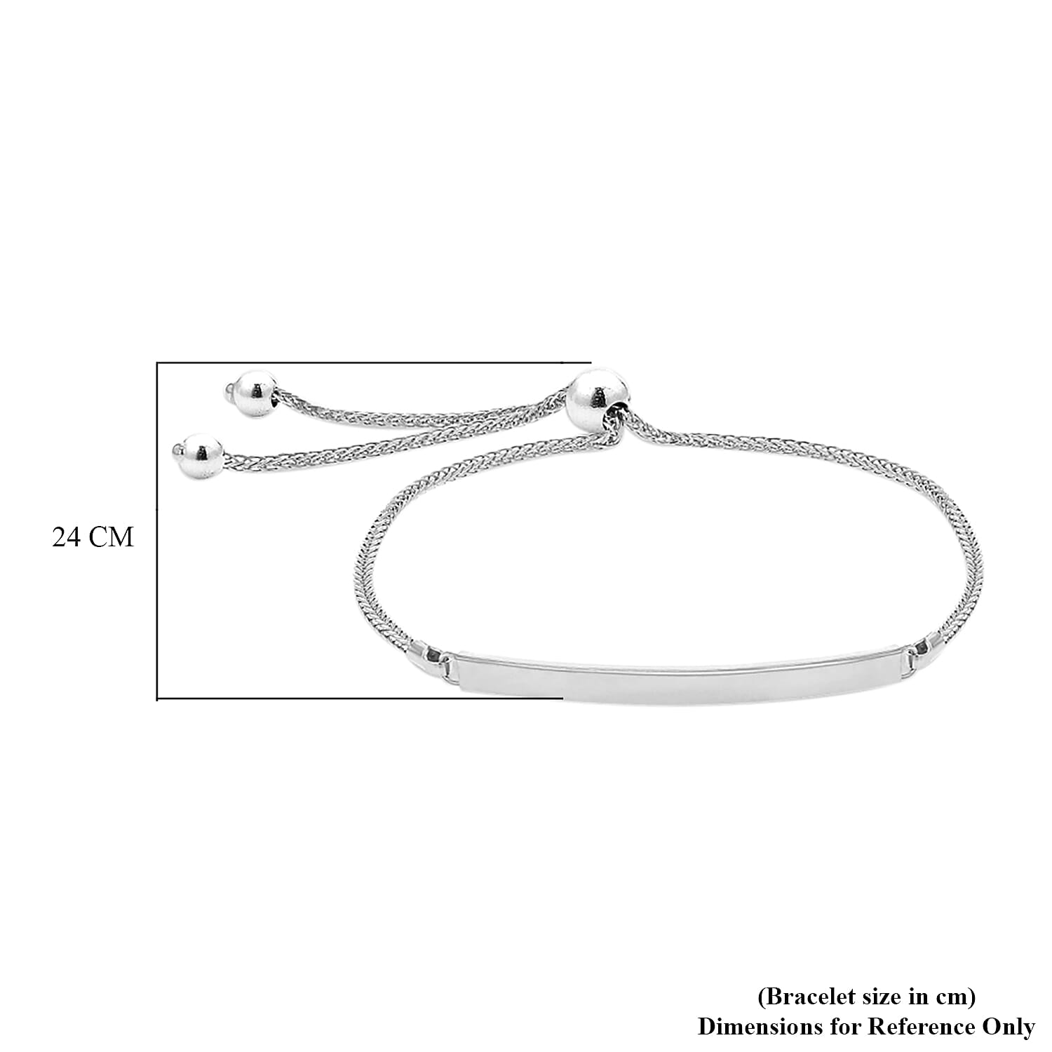 Personalised 9CT White Gold Bar, Adjustable Bracelet, Size 9.5 Inch