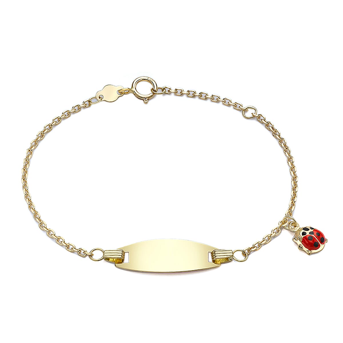 Personalised 18CT Gold Lady Bug Children ID Bracelet, Size 5.5 Inch