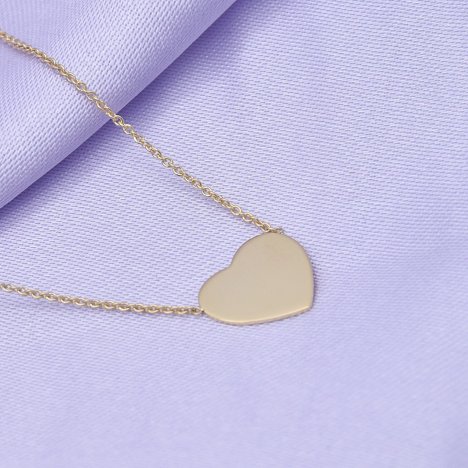 Personalised 9CT Yellow Gold Heart Disc Necklace, Size 16+1"