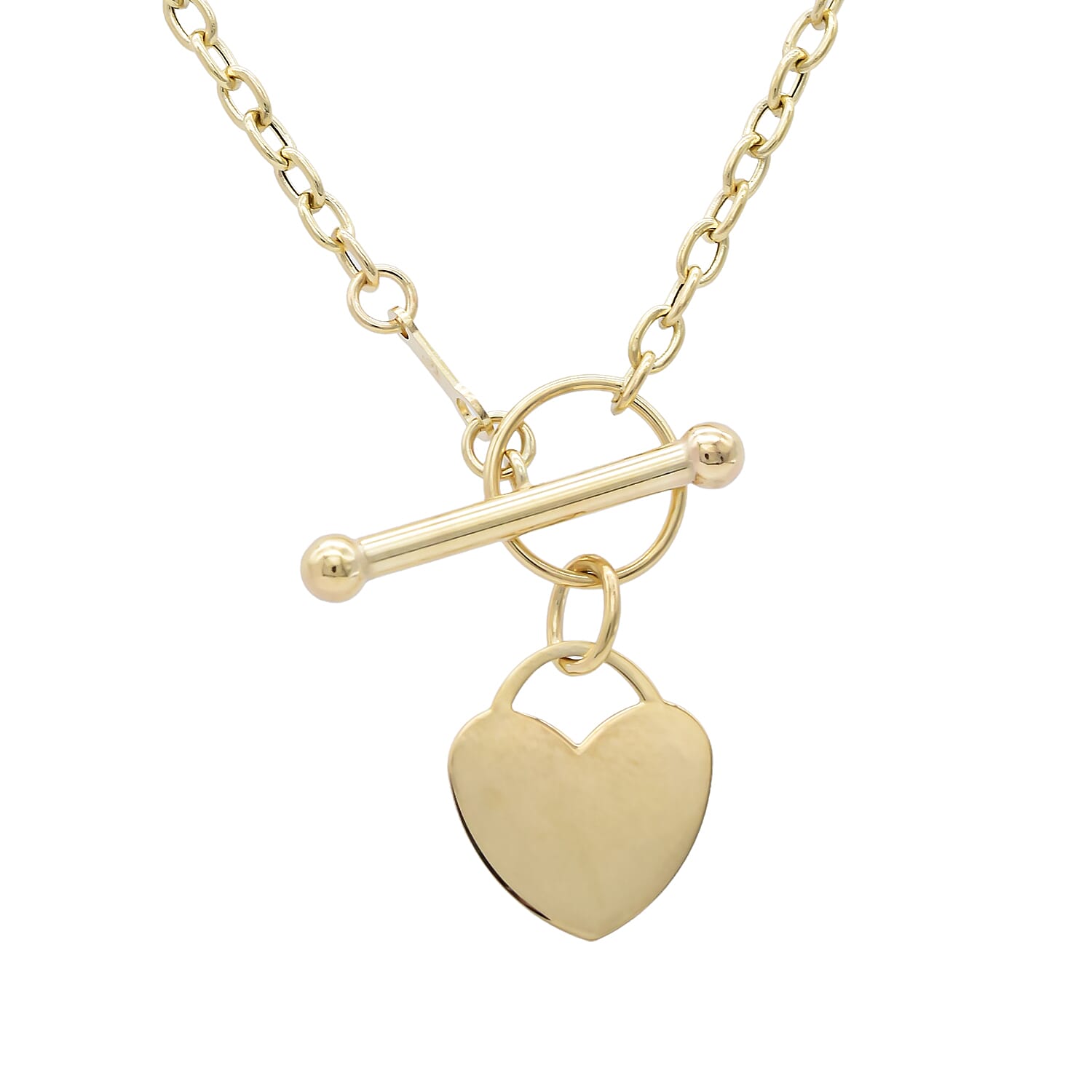 Personalised 9ct yellow gold heart tbar necklace