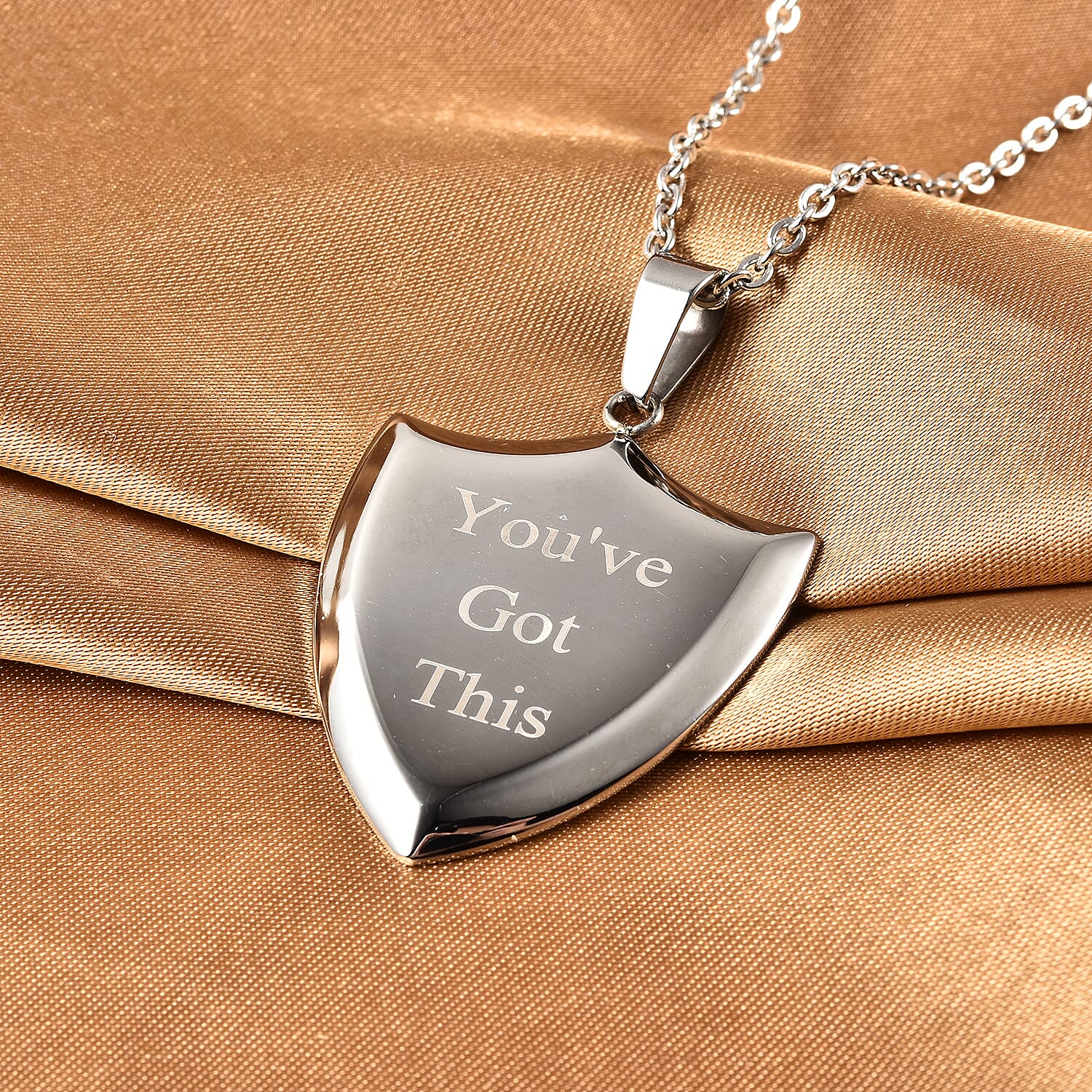 Personalised Stainless steel Mens sheild pendant , 24" chain