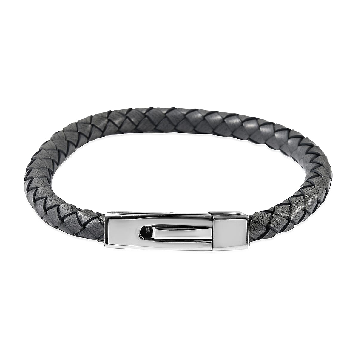 Personalised Engravable Grey Leather Bracelet 8", Steel
