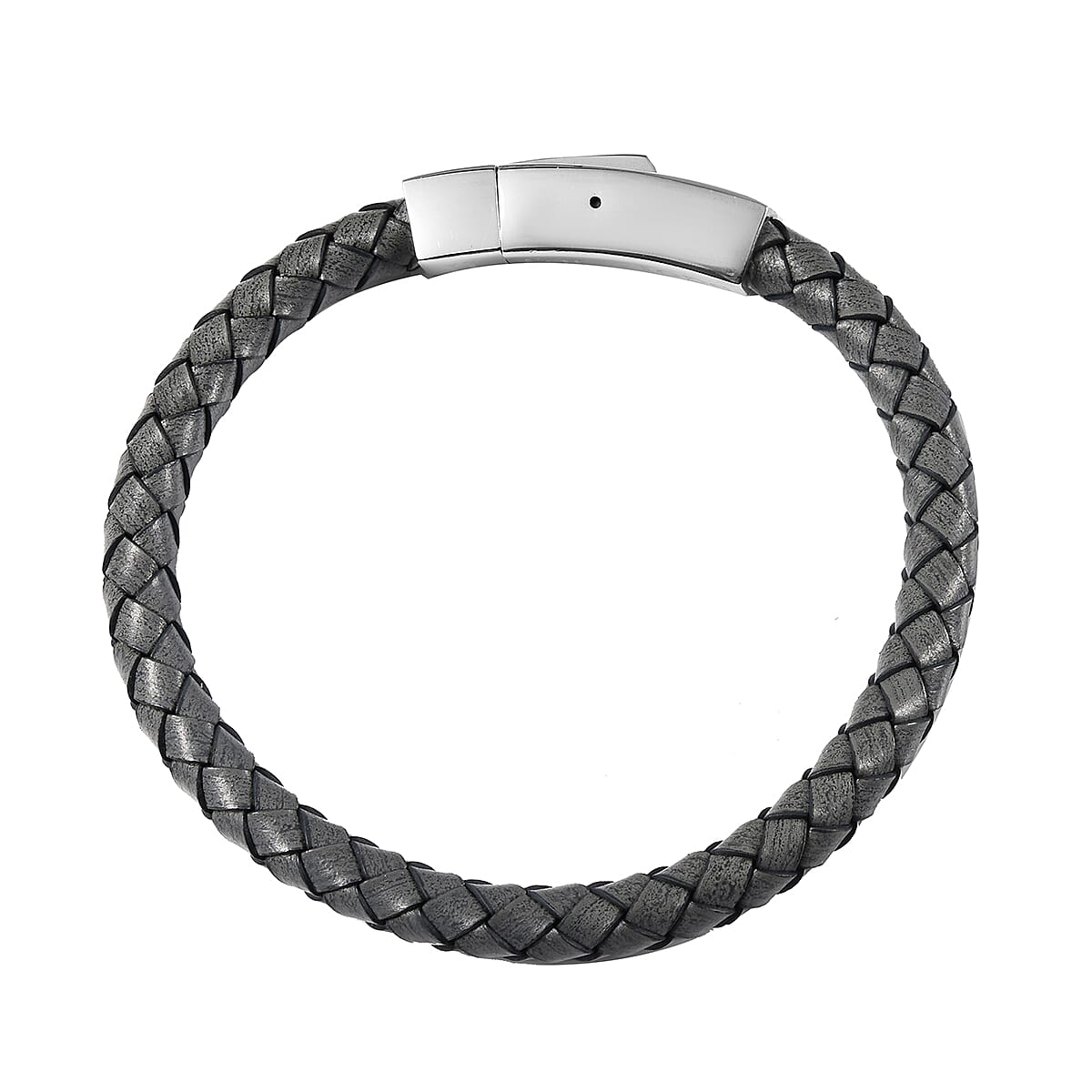 Personalised Engravable Grey Leather Bracelet 8", Steel