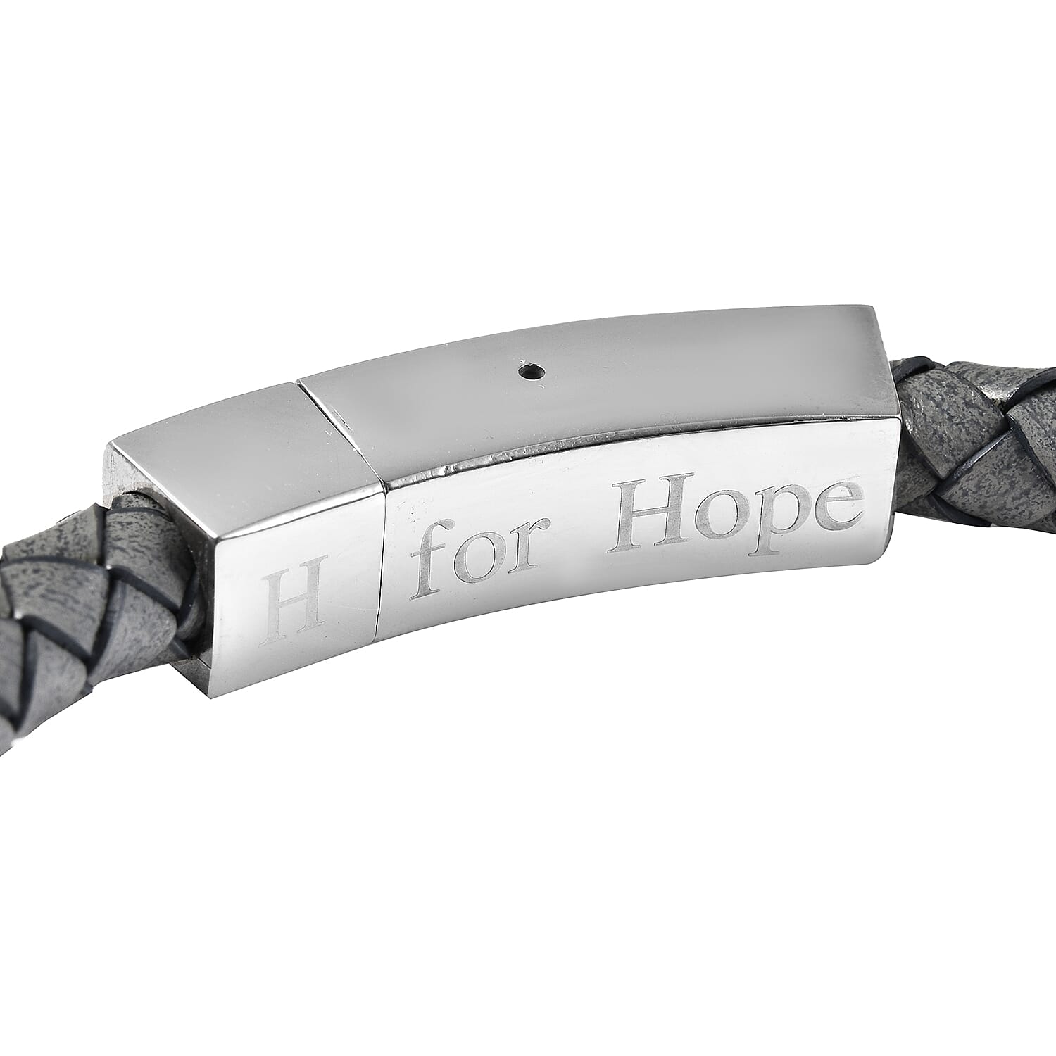 Personalised Engravable Grey Leather Bracelet 8", Steel