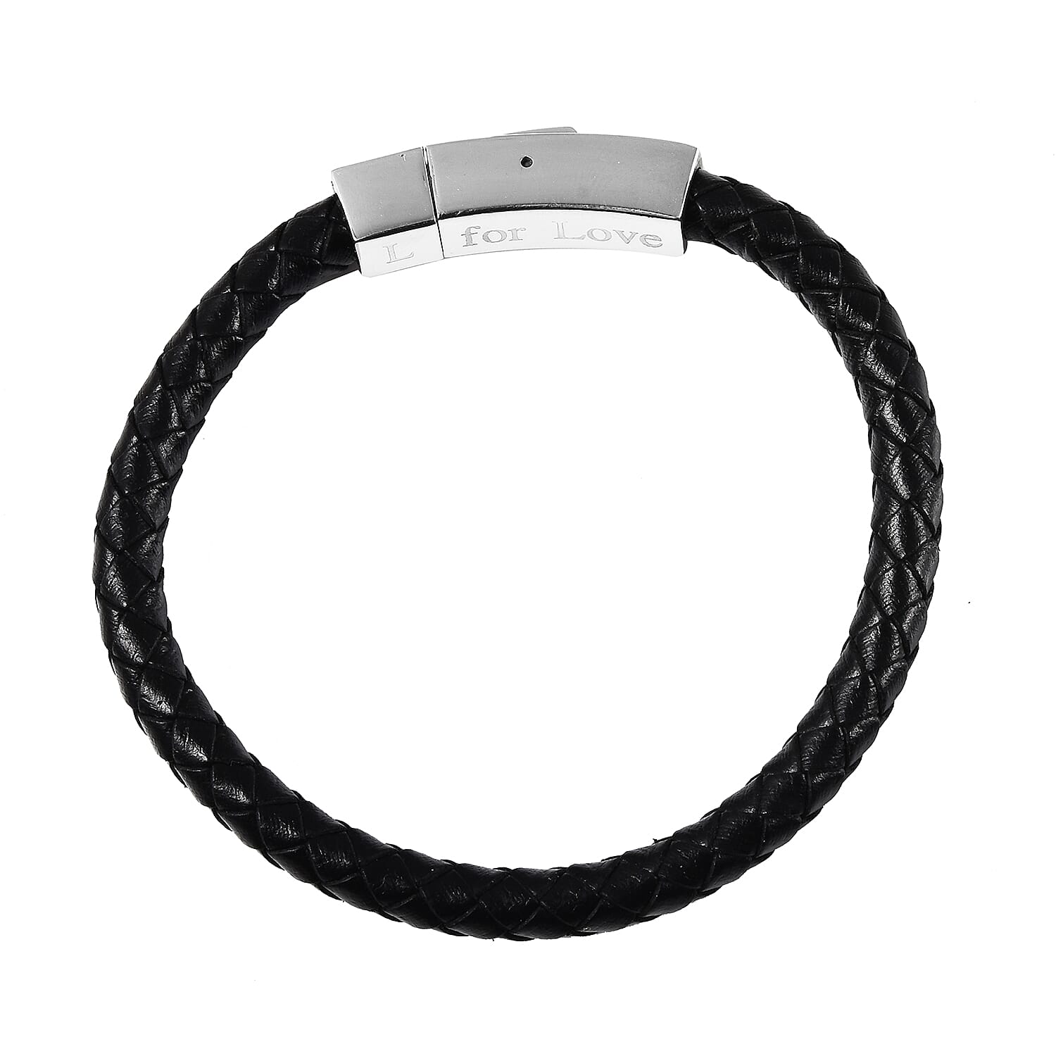Personalised Engravable Black Leather Bracelet 8", Steel