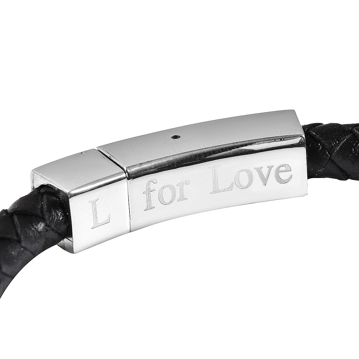 Personalised Engravable Black Leather Bracelet 8", Steel