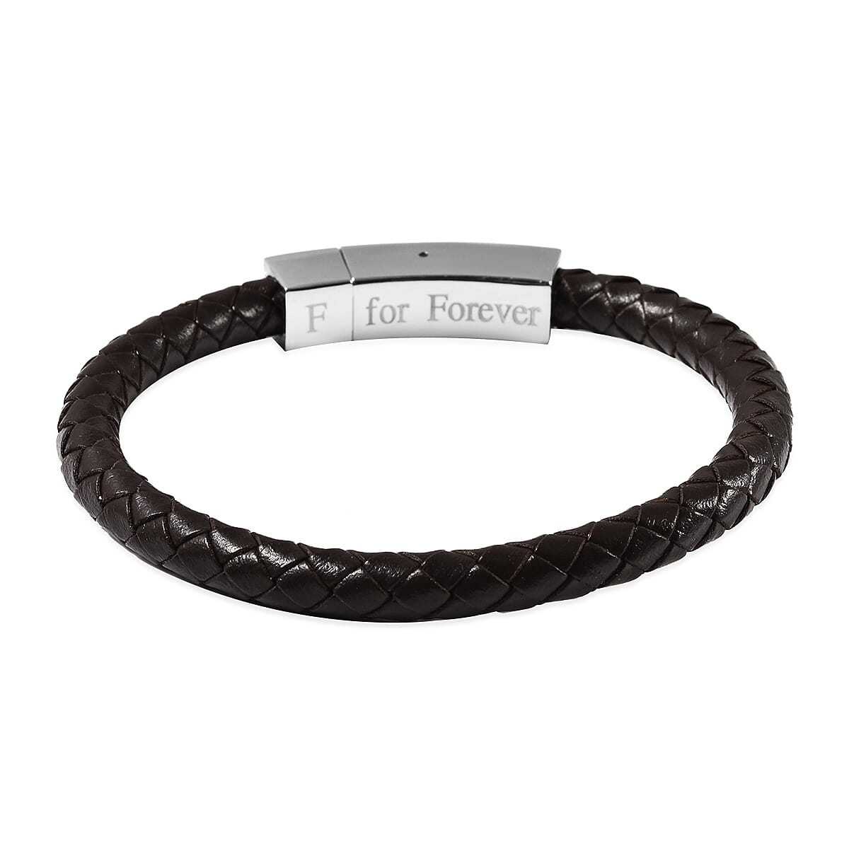 Personalised Engravable Brown Leather Bracelet 8", Steel