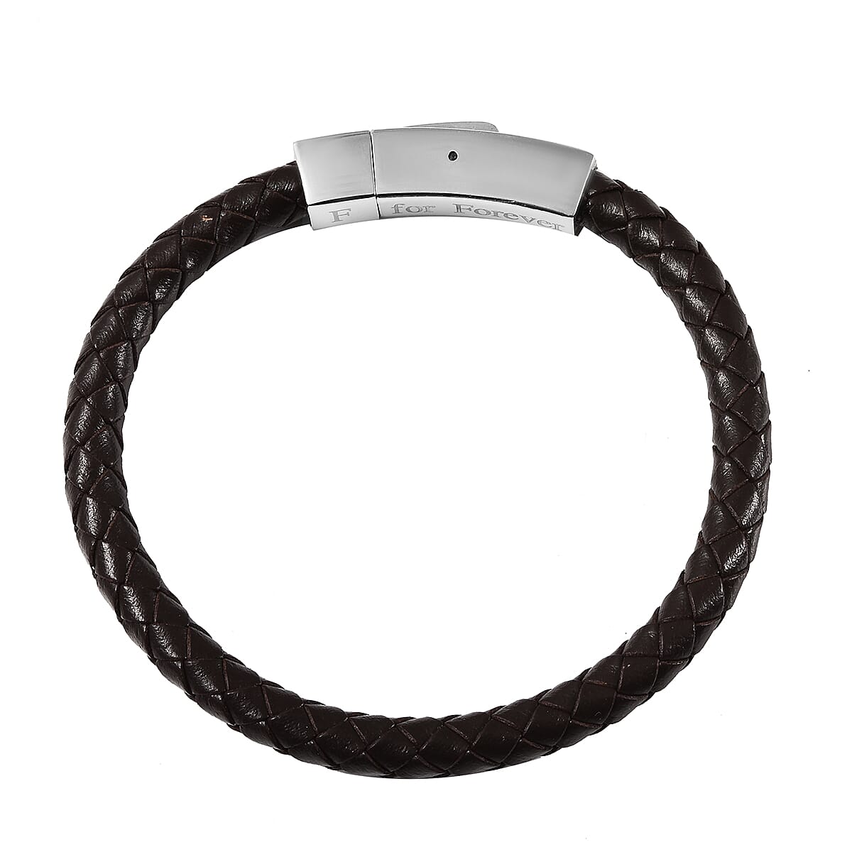 Personalised Engravable Brown Leather Bracelet 8", Steel