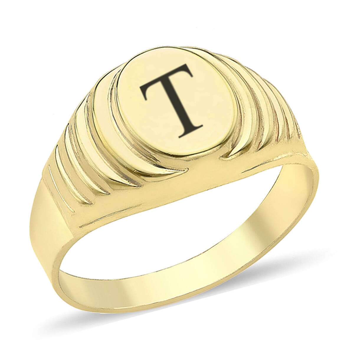 Personalised Engravable 9ct yellow gold Oval Ribbed Signet Ring