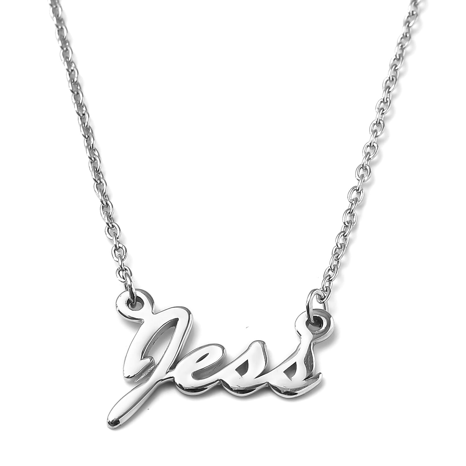Personalised Name Necklace in Silver, Font - Brush Script MT, Size 18+2"